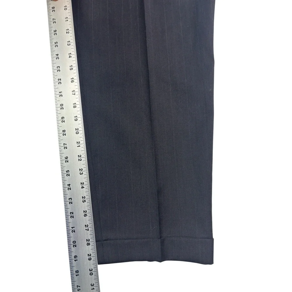 vtg 90s Austin‎ Reed 48R 40x30 Navy Blue Stripe 2pc Pant Suit Wool USA Pleated